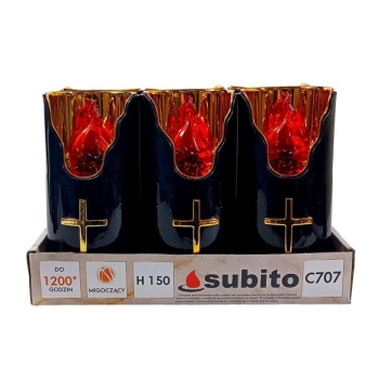 Świeca led Subito czarna H150 - Czerwona ze złotym